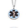 Oneida Medical Alert Silver Tone Blue Enamel Necklace 24 In